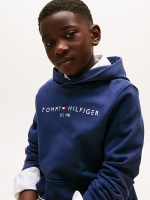 blau essential logo-hoodie aus reiner baumwolle für unisex kinder - tommy hilfiger