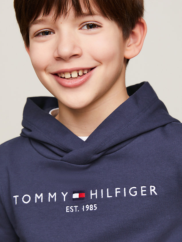 blue essential logo organic cotton hoody for kids unisex tommy hilfiger