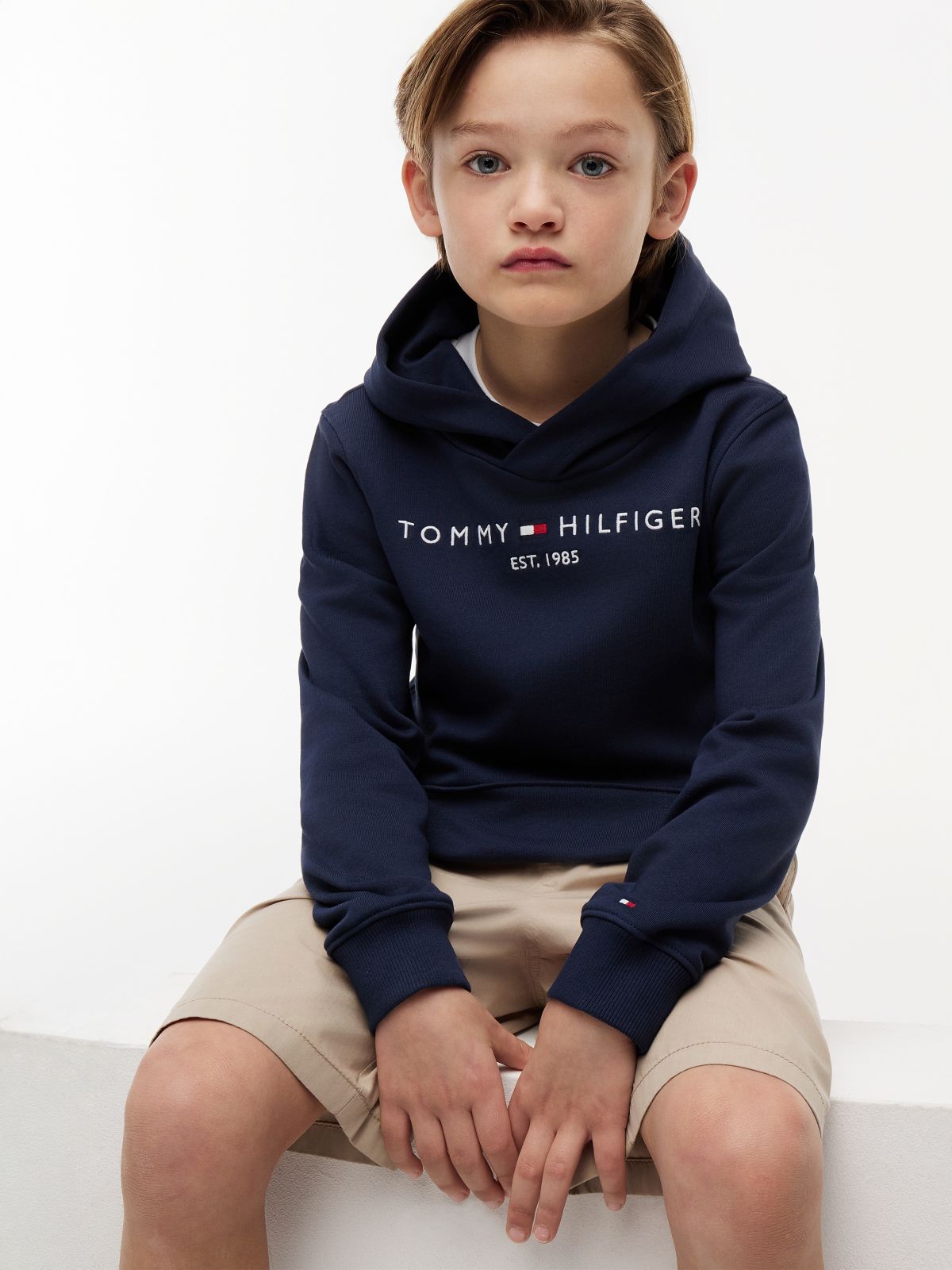Essential Logo Pure Cotton Hoody — Blue