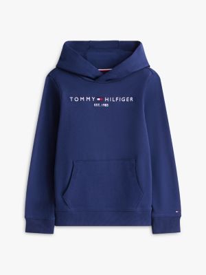 blue essential logo pure cotton hoody for kids gender inclusive tommy hilfiger