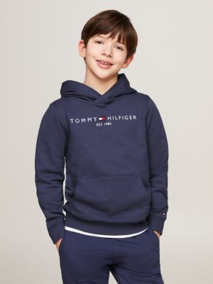 sweat à capuche essential en pur coton à logo blue pour enfant unisexe tommy hilfiger