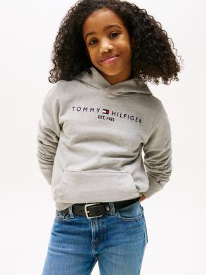 sweat à capuche essential en pur coton à logo gris pour enfant unisexe tommy hilfiger