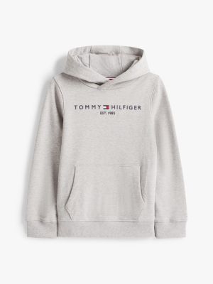 grey essential logo pure cotton hoody for kids gender inclusive tommy hilfiger