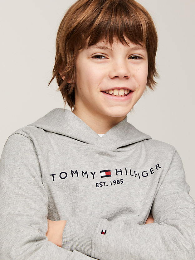 grey essential logo organic cotton hoody for kids unisex tommy hilfiger