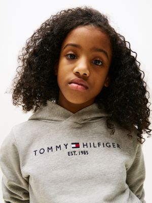 grey essential logo pure cotton hoody for kids unisex tommy hilfiger