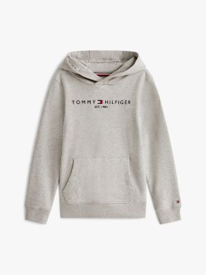 grey essential logo pure cotton hoody for kids unisex tommy hilfiger