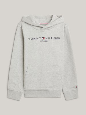 grey essential logo pure cotton hoody for kids unisex tommy hilfiger