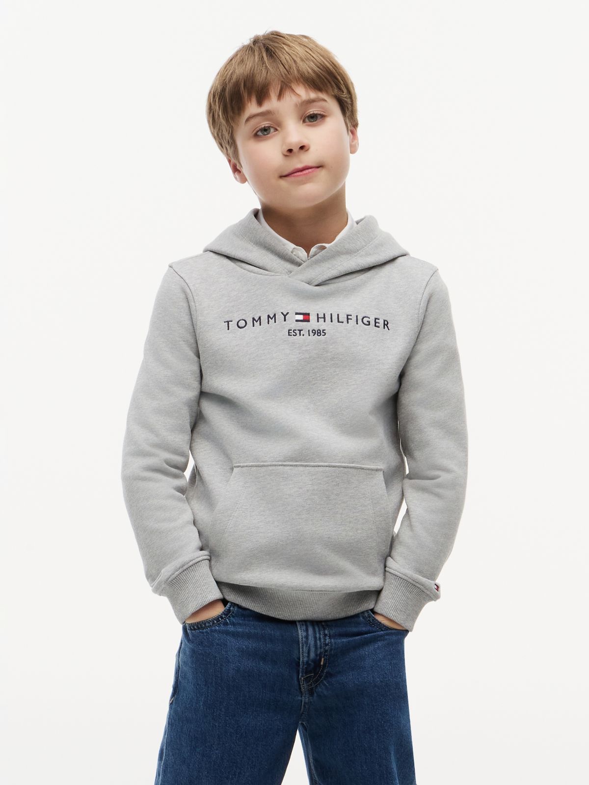 Essential Logo Pure Cotton Hoody — Grey