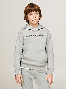 grey essential logo organic cotton hoody for kids unisex tommy hilfiger