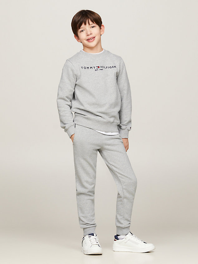 grey essential organic cotton logo joggers for kids unisex tommy hilfiger