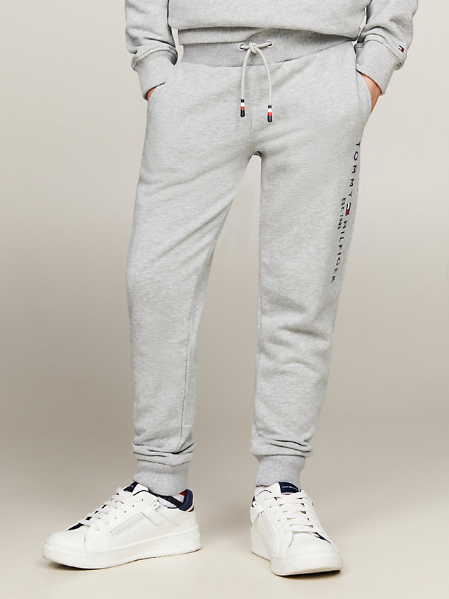 grey essential organic cotton logo joggers for kids unisex tommy hilfiger
