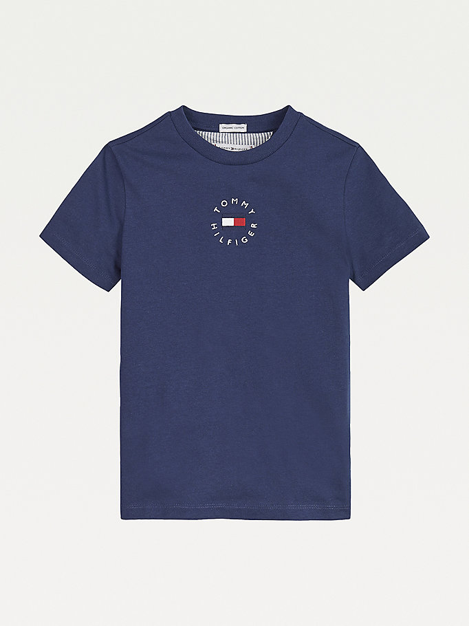 blue organic cotton logo t-shirt for kids unisex tommy hilfiger