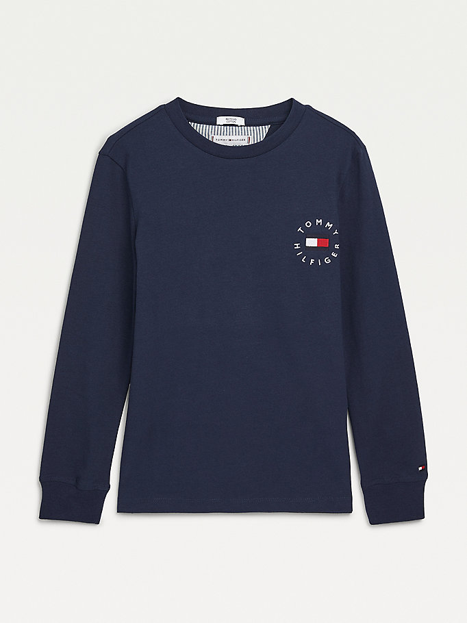 blue organic cotton long sleeve t-shirt for kids unisex tommy hilfiger