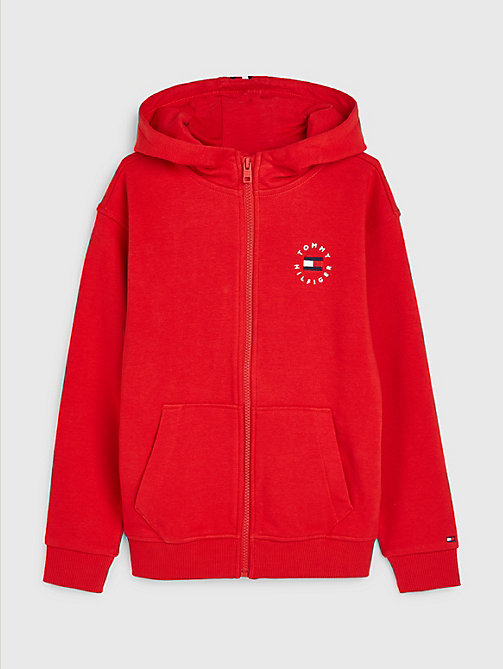 red logo embroidery zip-thru hoody for kids unisex tommy hilfiger