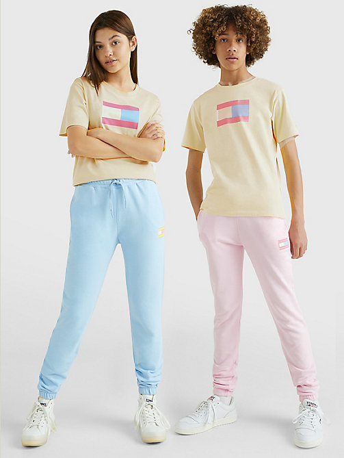 żółty pastelowy t-shirt exclusive z bawełny dla kids unisex - tommy hilfiger