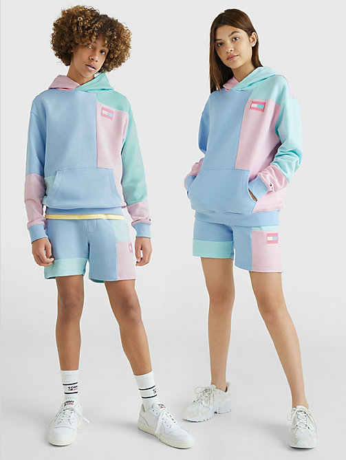 blauw exclusive pastel colour-blocked hoodie voor kids unisex - tommy hilfiger