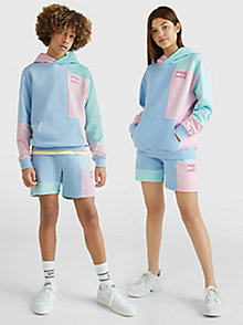 blau exclusive pastellfarbener color block-hoodie für kids unisex - tommy hilfiger