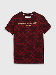 red th monogram dual gender print t-shirt for kids unisex tommy hilfiger