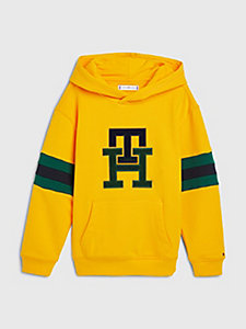 yellow dual gender icon monogram hoody for kids unisex tommy hilfiger