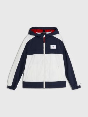 blauw colour-blocked chicago windbreaker met capuchon voor kids unisex - tommy hilfiger
