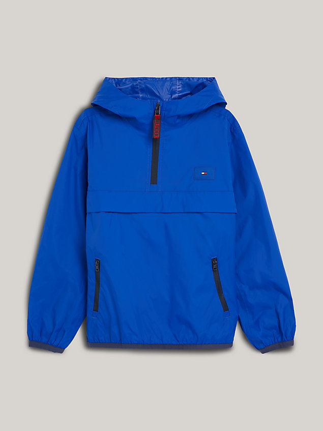 blue packable hooded chicago popover jacket for kids unisex tommy hilfiger