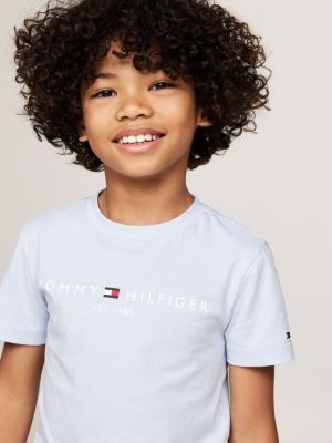 t-shirt con scollatura rotonda e logo blu da unisex bambino tommy hilfiger