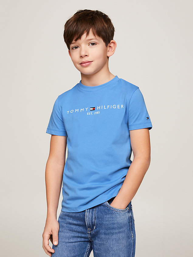 blue essential logo crew neck t-shirt for kids unisex tommy hilfiger