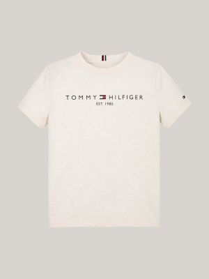 t-shirt con scollatura rotonda e logo beige da unisex bambino tommy hilfiger