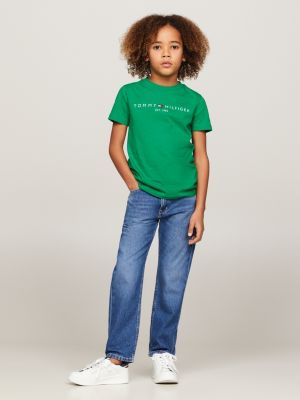 green essential rundhals-t-shirt mit logo für unisex kinder - tommy hilfiger