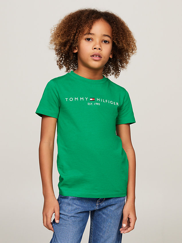 t-shirt essential con logo green da kids unisex tommy hilfiger