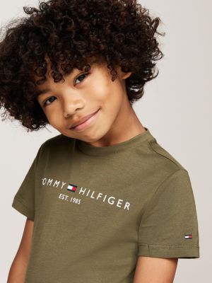 groen t-shirt met ronde hals en logo voor kinderen unisex - tommy hilfiger