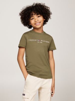 groen t-shirt met ronde hals en logo voor kinderen unisex - tommy hilfiger