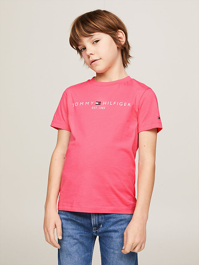 pink t-shirt essential z okrągłym dekoltem i logo dla dzieci unisex - tommy hilfiger