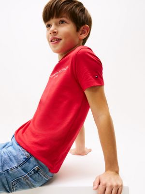 t-shirt à logo et col ras-du-cou rouge pour enfant unisexe tommy hilfiger