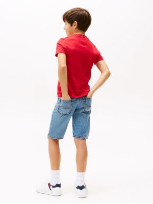 t-shirt à logo et col ras-du-cou rouge pour enfant unisexe tommy hilfiger
