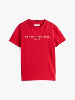 t-shirt à logo et col ras-du-cou rouge pour enfant unisexe tommy hilfiger