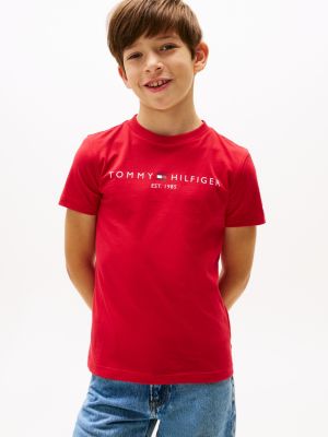 red t-shirt met ronde hals en logo voor kinderen unisex - tommy hilfiger