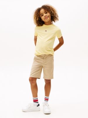 t-shirt à logo et col ras-du-cou jaune pour enfant unisexe tommy hilfiger