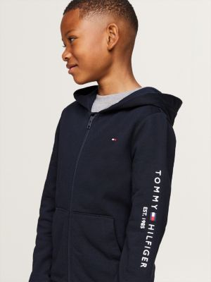 Sweat zippe a capuche et logo Bleu Tommy Hilfiger