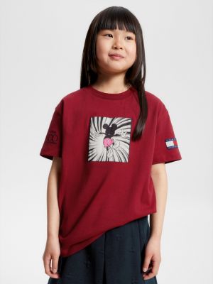 rot disney x tommy genderneutrales relaxed fit t-shirt mit patch für maedchen - tommy hilfiger