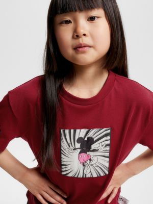 rot disney x tommy genderneutrales relaxed fit t-shirt mit patch für maedchen - tommy hilfiger