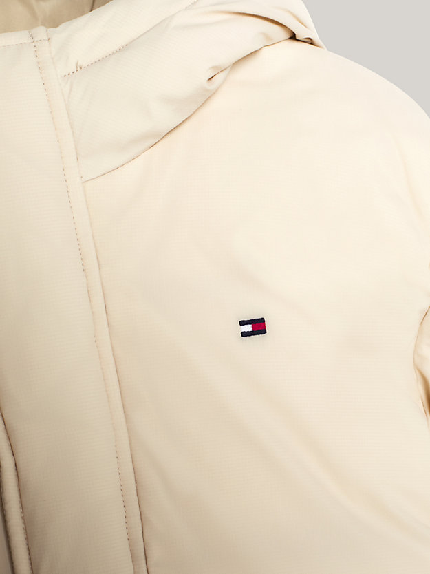 beige logo dual gender padded hooded jacket for kids unisex tommy hilfiger
