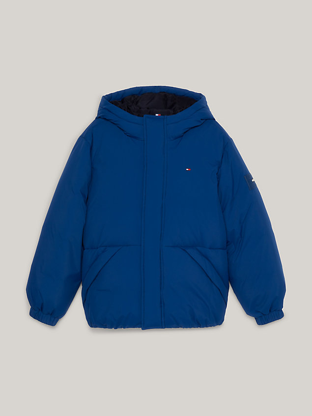veste rembourrée mixte à capuche et logo blue pour kids unisex tommy hilfiger
