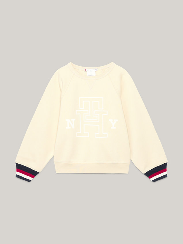 beige tonal logo reversible dual gender sweatshirt for kids unisex tommy hilfiger