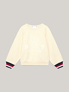 beige tonal logo reversible dual gender sweatshirt for kids unisex tommy hilfiger