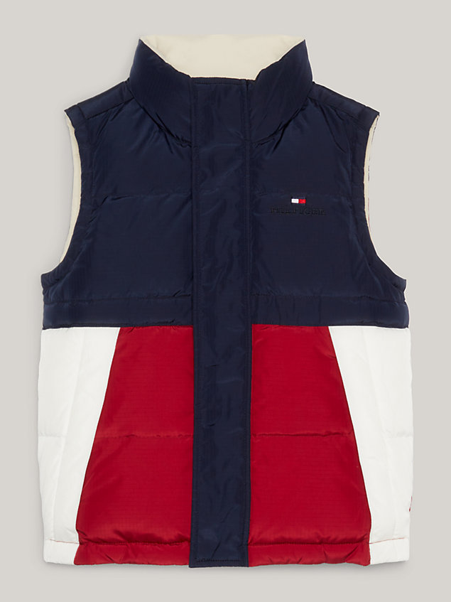 blue tonal logo dual gender reversible down vest for kids unisex tommy hilfiger