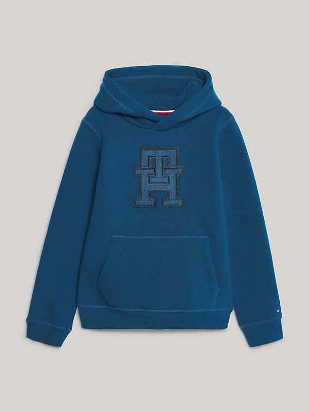 blue th monogram genderneutraler fleece-hoodie für kids unisex - tommy hilfiger