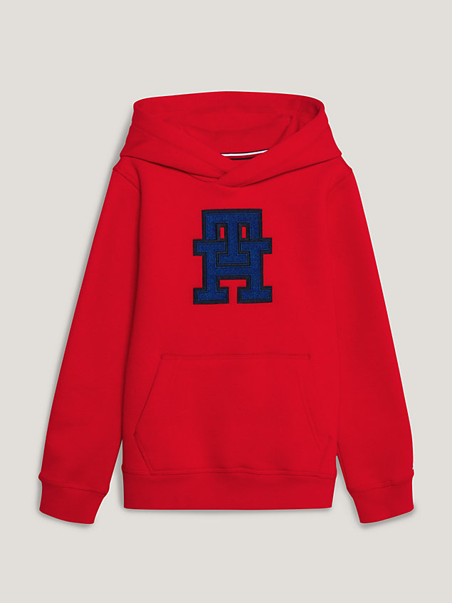 orange th monogram uniseks fleece hoodie voor kids unisex - tommy hilfiger