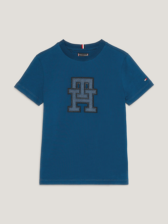 blue th monogram dual gender jersey t-shirt for kids unisex tommy hilfiger