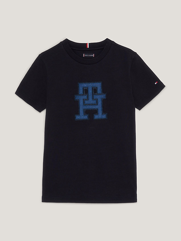 blue th monogram dual gender jersey t-shirt for kids unisex tommy hilfiger